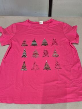 Girls' Pink Short-Sleeve Graphic Tee with Tree Motif